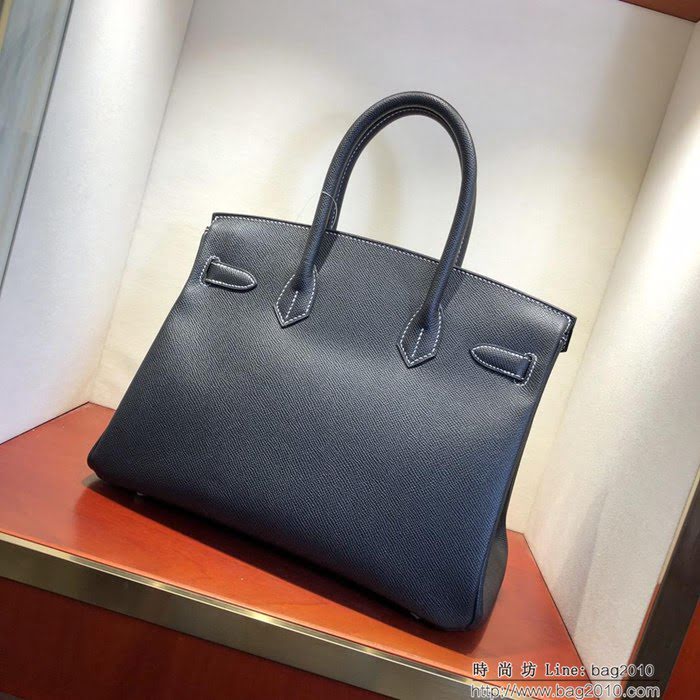 HERMES愛馬仕 鉑金包 Birkin 30cm Epsom R2 Blue Agate 瑪瑙藍 金扣 頂級工藝 全手工 蠟線縫製 時尚手提包  Ama1216